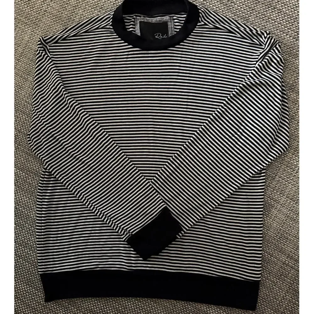 RAILS Men Long Sleeve Black White Long Sleeve Cotton Cashmere Crewneck Sweater M